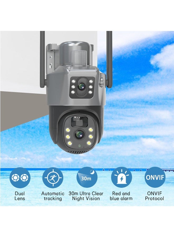 Neutral Security Camera with Solar Charging Panel - WiFi Edition Remote Smart Surveillance Camera Dual-Lens HD Night Vision Outdoor 360° Panoramic Outdoor Waterproof Suitable for indoor, garden lawns, perimeter security around homes, etc. (Grey) - Image 3