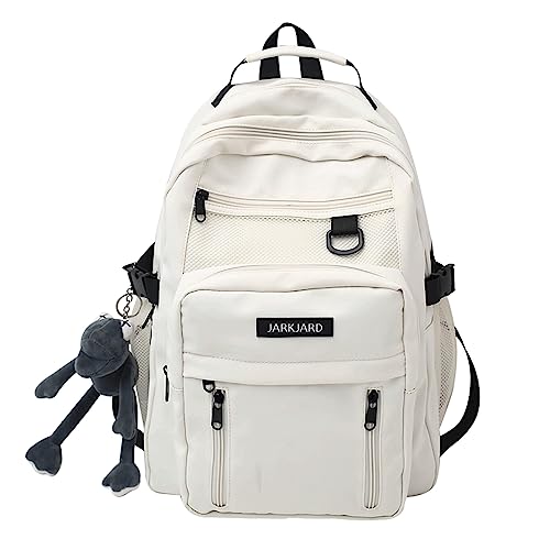 JARKJARD Cute Aesthetic Backpack Kawaii Backpack for School with Cute Pendant Casual Daypack Middle Student Travel College Bookbag for Girls Large Capacity(White) - Image 1