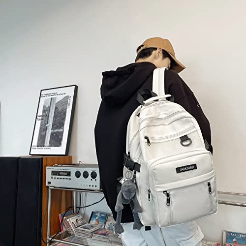 JARKJARD Cute Aesthetic Backpack Kawaii Backpack for School with Cute Pendant Casual Daypack Middle Student Travel College Bookbag for Girls Large Capacity(White) - Image 5