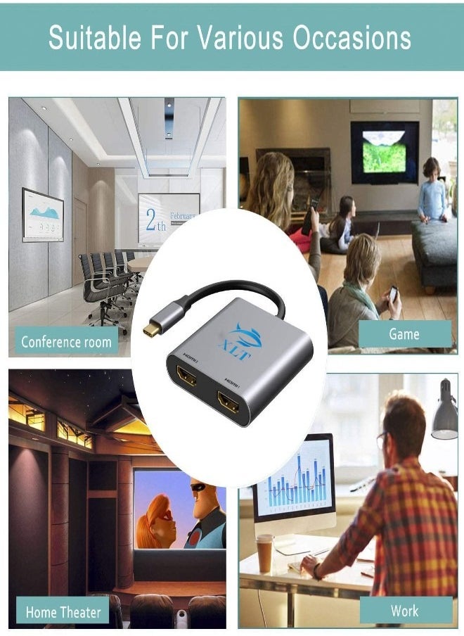 XLT - USB C to Dual HDMI Adapter Type C to Dual Monitor HDMI Adapter 4K - Image 1