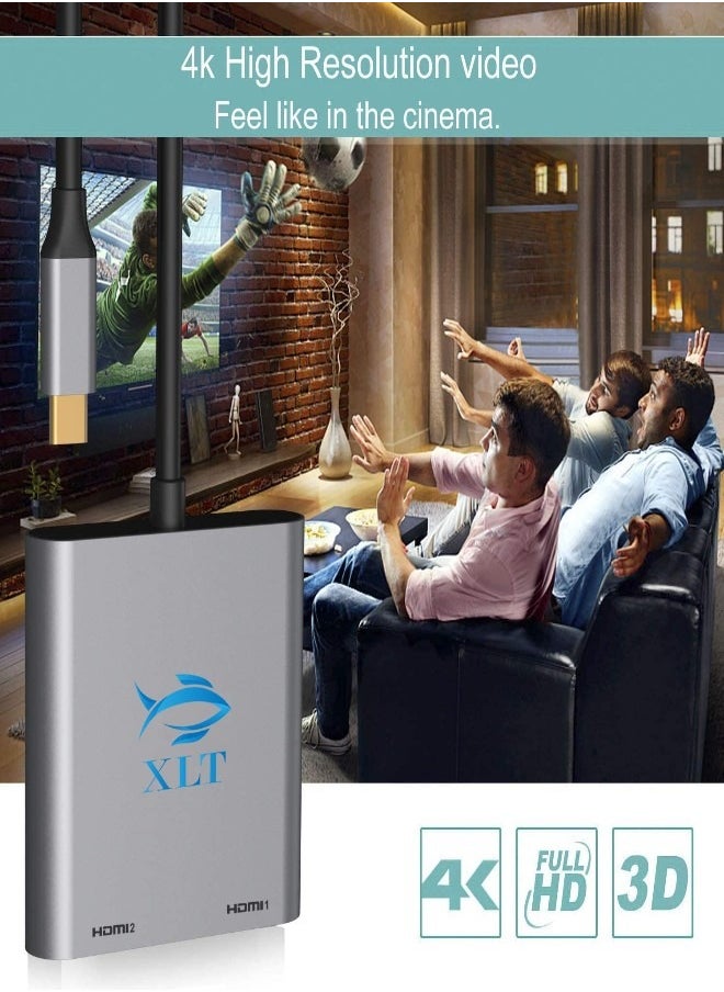 XLT - USB C to Dual HDMI Adapter Type C to Dual Monitor HDMI Adapter 4K - Image 1