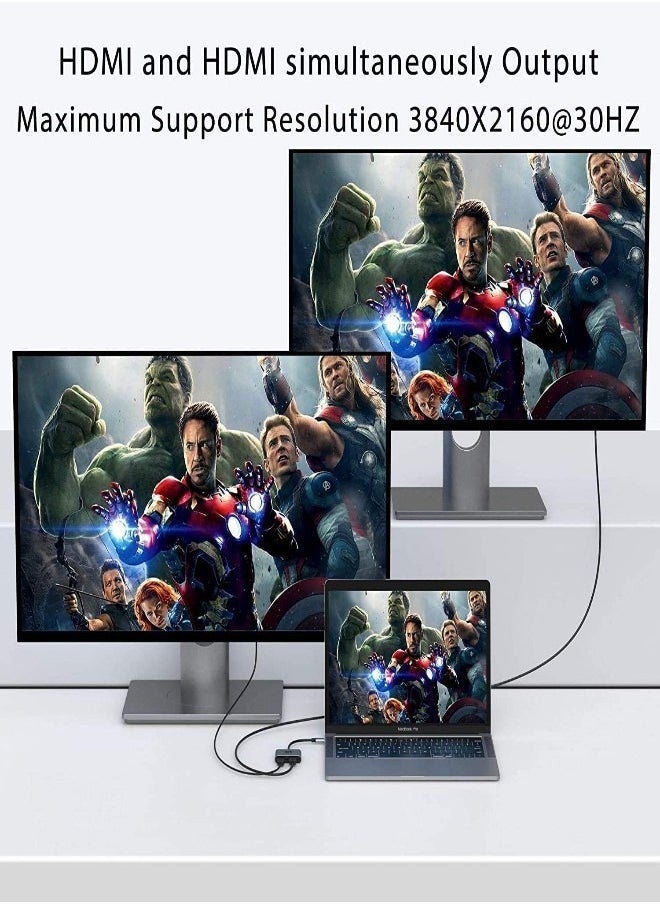 XLT - USB C to Dual HDMI Adapter Type C to Dual Monitor HDMI Adapter 4K - Image 1