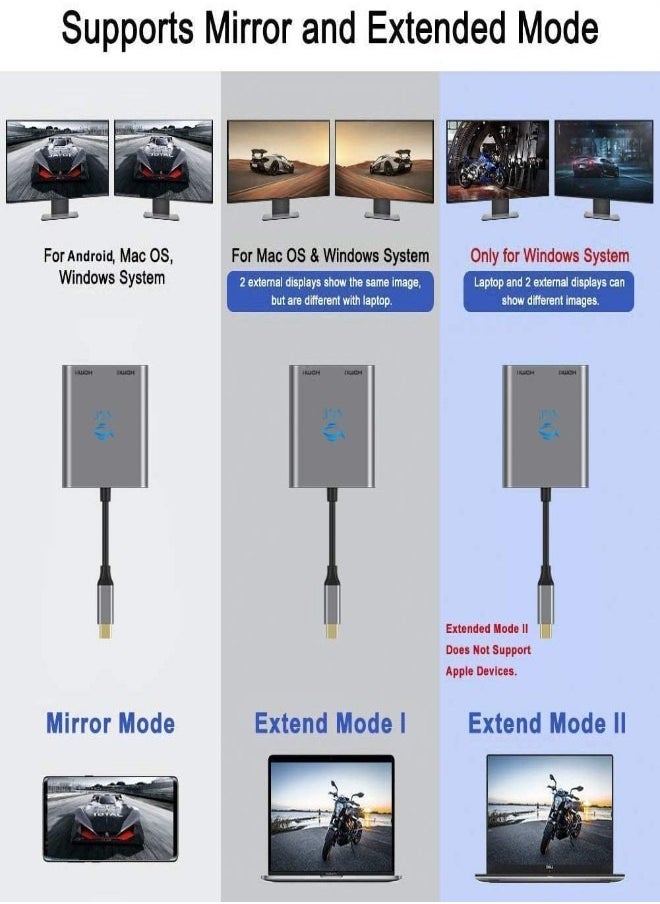 XLT - USB C to Dual HDMI Adapter Type C to Dual Monitor HDMI Adapter 4K - Image 1