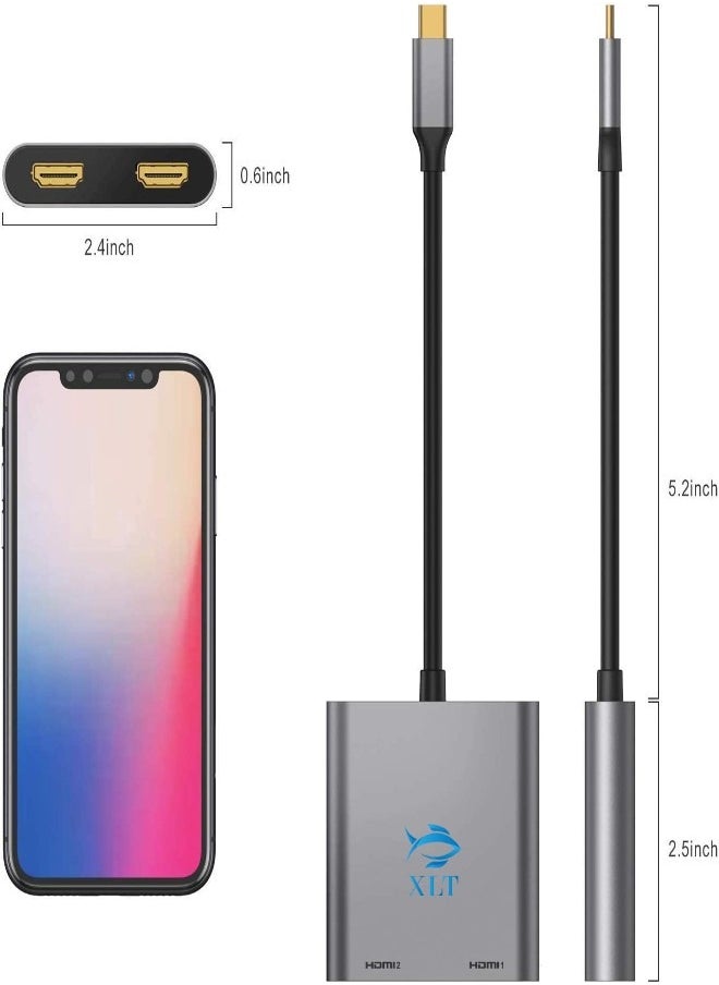 XLT - USB C to Dual HDMI Adapter Type C to Dual Monitor HDMI Adapter 4K - Image 1
