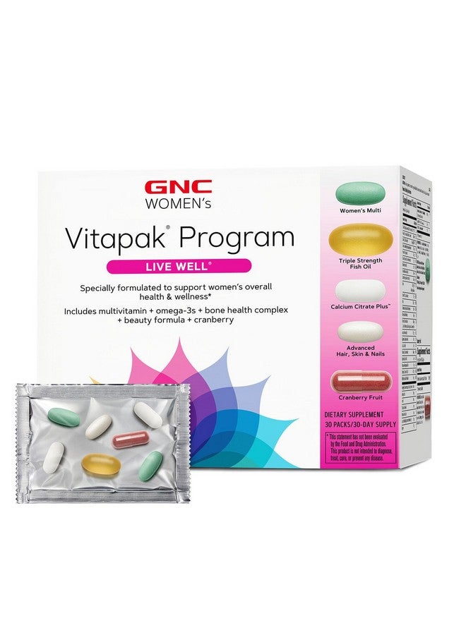 GNC Women’s Live Well Vitapak Program, Convenient Complete Nutrition, 5 Products in 1 Pack, Cranberry, Collagen, Clinically Proven Ingredients, Biotin, Beauty, Immune, Metabolism, Fish Oil, 30 svgs - Image 1