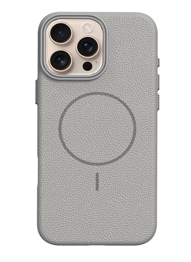 Magsafe Phone Case For iPhone 11 Pro With High Quality Rubber Frame And Slim Lychee Pattern Leather Case with Camera Lens Protection Shockproof Cover And support wireless Charging Leather Cover for iPhone 11 Pro - Grey