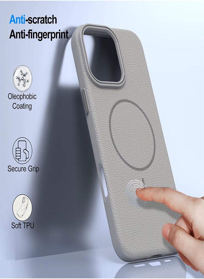 Magsafe Phone Case For iPhone 11 Pro With High Quality Rubber Frame And Slim Lychee Pattern Leather Case with Camera Lens Protection Shockproof Cover And support wireless Charging Leather Cover for iPhone 11 Pro - Grey