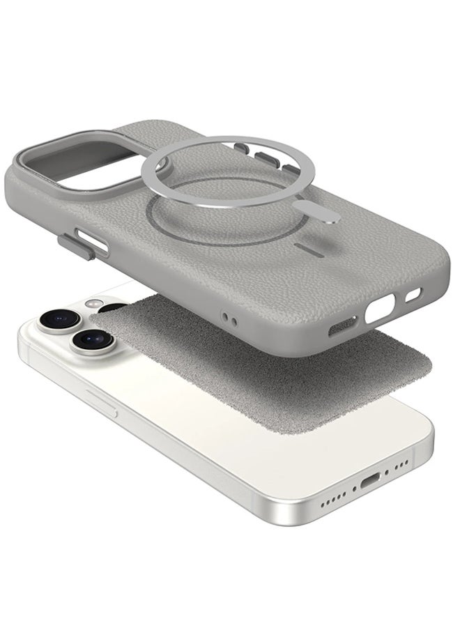 Magsafe Phone Case For iPhone 11 Pro With High Quality Rubber Frame And Slim Lychee Pattern Leather Case with Camera Lens Protection Shockproof Cover And support wireless Charging Leather Cover for iPhone 11 Pro - Grey