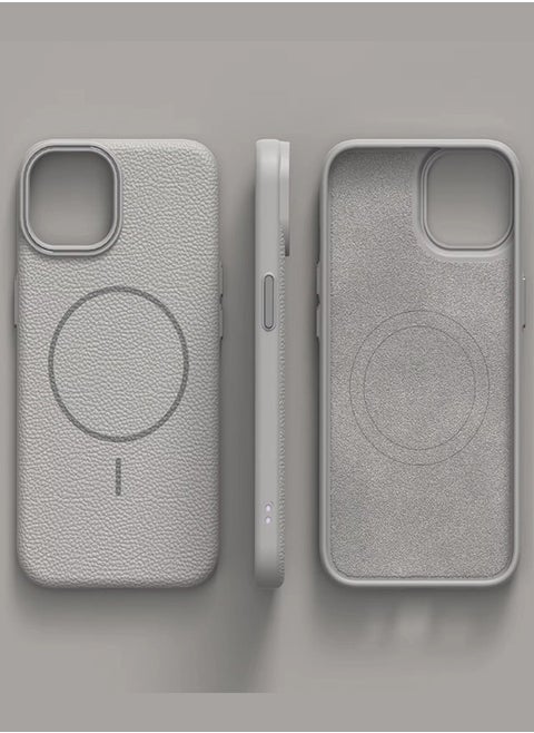 Magsafe Phone Case For iPhone 11 Pro With High Quality Rubber Frame And Slim Lychee Pattern Leather Case with Camera Lens Protection Shockproof Cover And support wireless Charging Leather Cover for iPhone 11 Pro - Grey