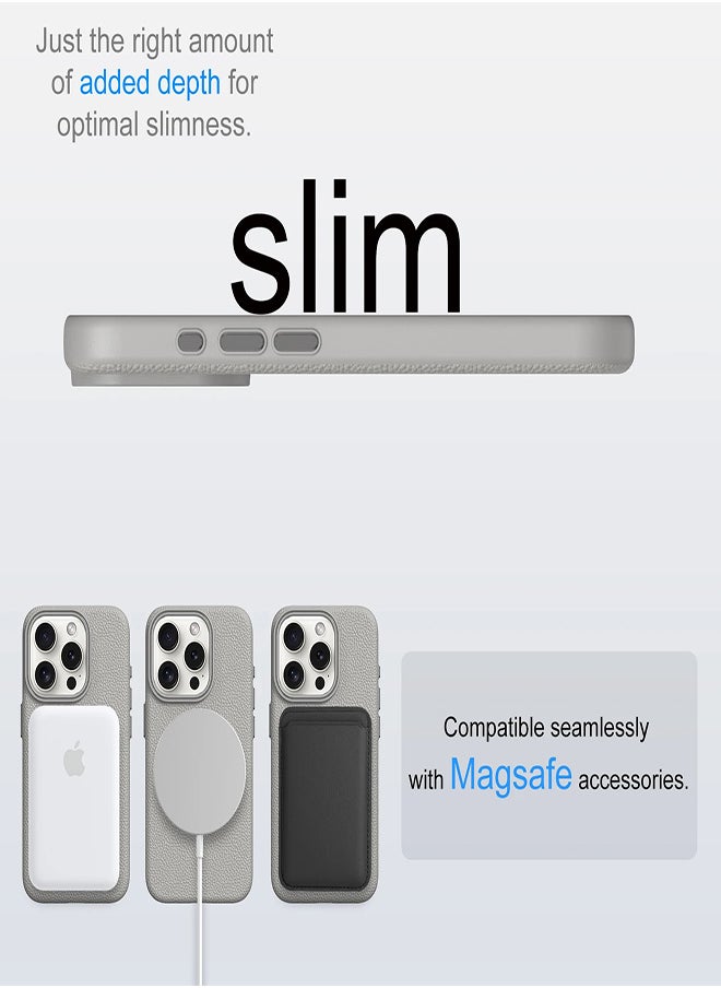 Magsafe Phone Case For iPhone 11 Pro With High Quality Rubber Frame And Slim Lychee Pattern Leather Case with Camera Lens Protection Shockproof Cover And support wireless Charging Leather Cover for iPhone 11 Pro - Grey
