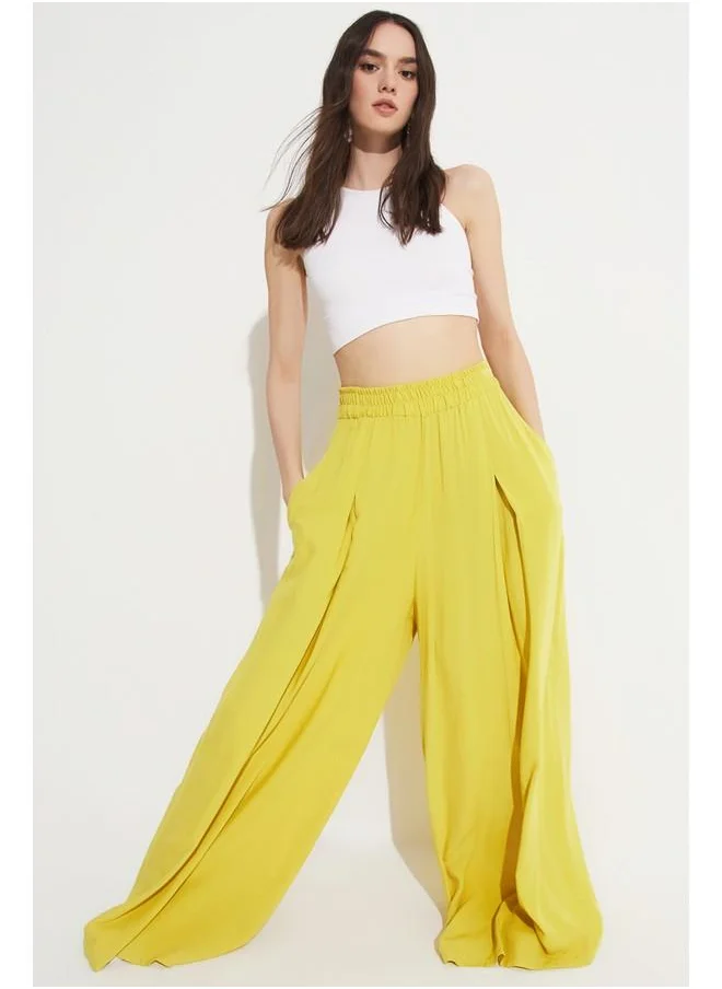 جون June Loose Cut Viscose Elastic Waist Trouser Mustard