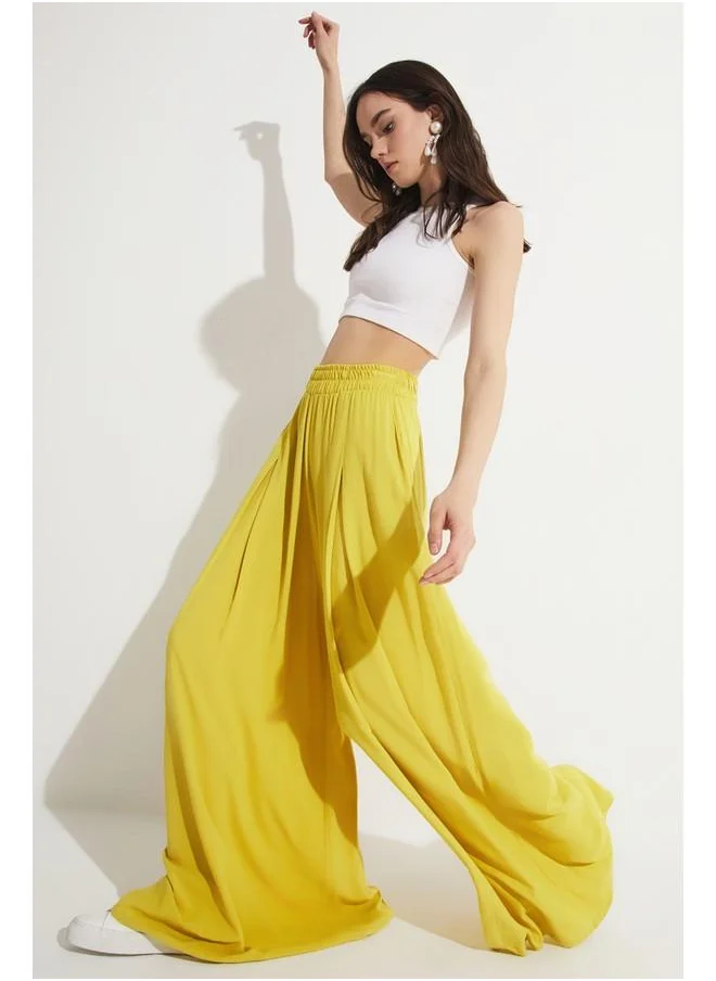 JUNE June Loose Cut Viscose Elastic Waist Trouser Mustard