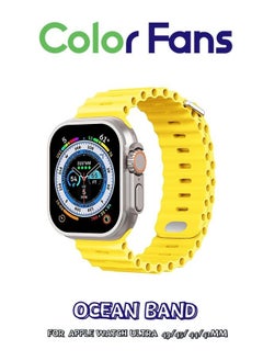 Soft Silicone Ocean Sports Strap Compatible Apple Watch Ultra 49mm 45mm 44mm 42mm for Men Women, Adjustible Watch Band for Apple Watch Ultra/SE/Series 9/8/7/6/5/4/3/2/1 - Yellow