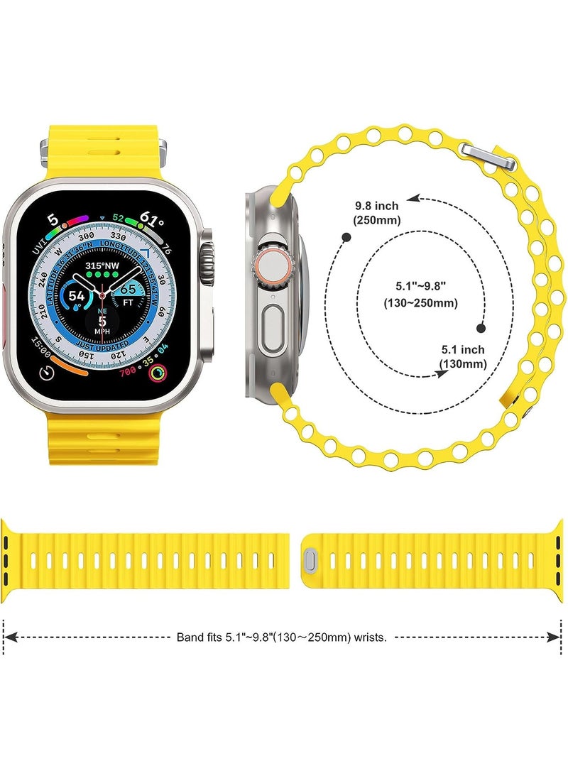 Color Fans - Soft Silicone Ocean Sports Strap Compatible Apple Watch Ultra 49mm 45mm 44mm 42mm for Men Women, Adjustible Watch Band for Apple Watch Ultra/SE/Series 9/8/7/6/5/4/3/2/1 - Yellow - Image 1
