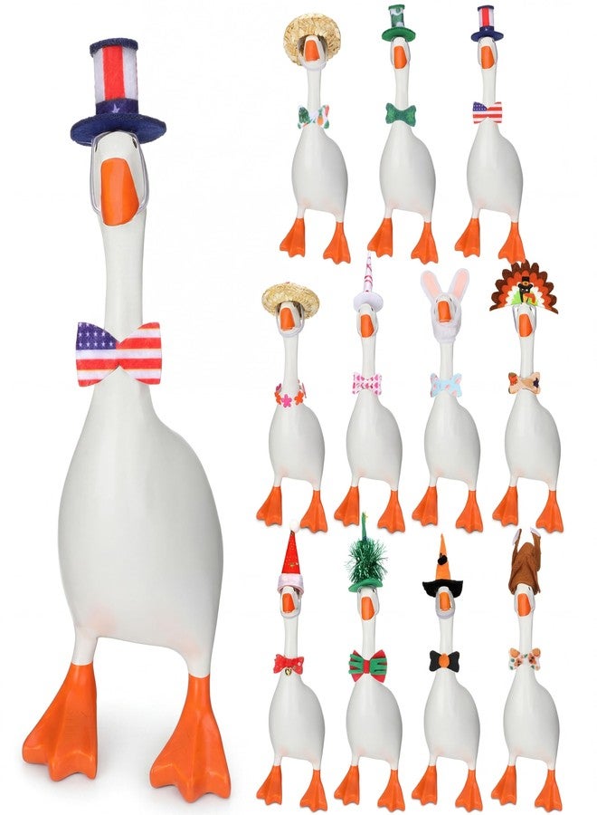 Reginary 11 Set 7 Inch Mini Desk Goose Outfits Spring Summer 4th of July Seasonal Holiday Headwear Mini Goose Hats Accessories Small Desk Bows Clothes Costumes for Desktop Table Decor Gift - Image 1