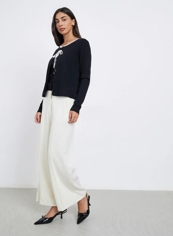 ستايلي طقم من 2 - كارديجان محبوك مضلع مع بلوزة كامي