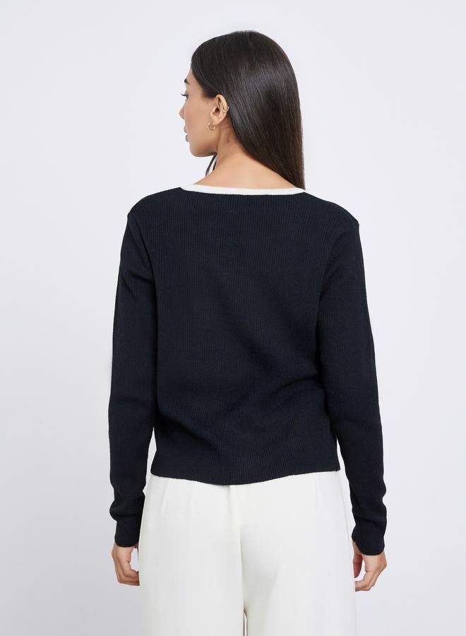 ستايلي طقم من 2 - كارديجان محبوك مضلع مع بلوزة كامي - Image 5