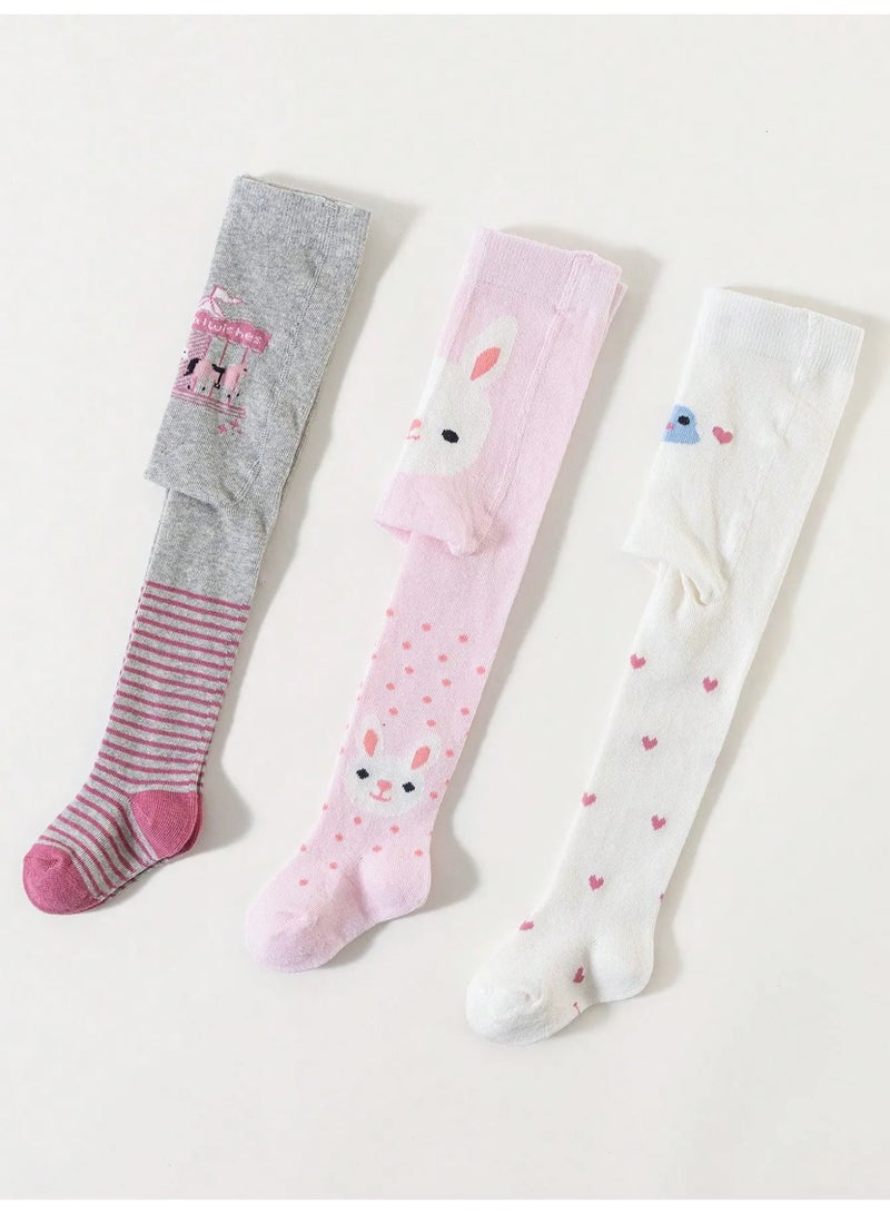 Baby Long Socks Set of 3 Pairs with Cute Designs – Made of Soft Cotton to Keep Your Child’s Legs Warm in All Seasons – Suitable for Ages 1–2 Years - Image 2