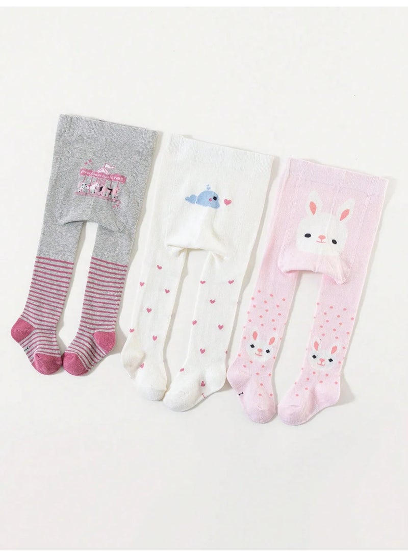 Baby Long Socks Set of 3 Pairs with Cute Designs – Made of Soft Cotton to Keep Your Child’s Legs Warm in All Seasons – Suitable for Ages 1–2 Years - Image 1