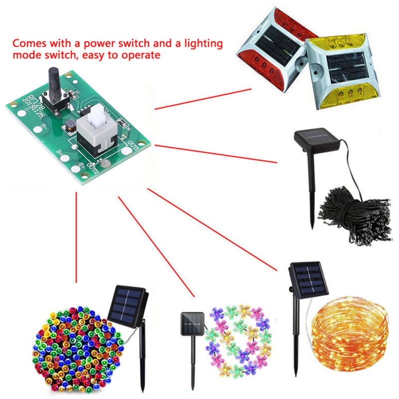 YX Solar String Light Controller Module Fiberglass 1.2V NiMH Battery 2V Solar Panel Connection - 8 Lighting Modes with Power Switch for 100LED Solar Lights - Image 5