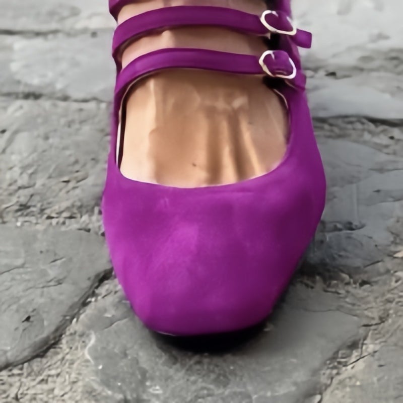 2024 Square Head Shallow Mouth Retro Thick Heel High Heels Spring New Arrival Elegant Mary Jane Shoes With Buckle