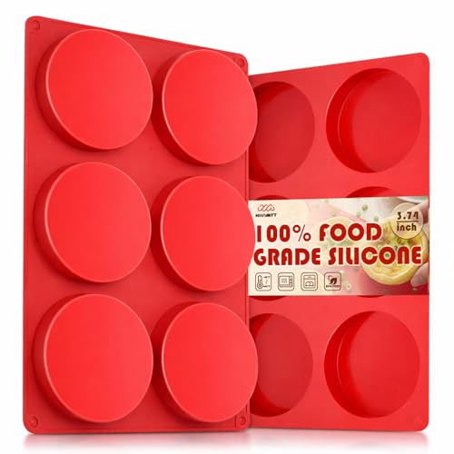 HKNMTT Round Silicone Mold for Baking, Shallow Large Muffin Top Hamburger Pan, 12 Cavities 2 Pack Breakfast Sandwich Baked Eggs Bites Circle Cake Layer Mould Food BPA Free Grade Oven Safe - Image 1