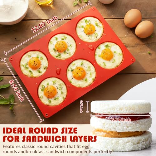 HKNMTT Round Silicone Mold for Baking, Shallow Large Muffin Top Hamburger Pan, 12 Cavities 2 Pack Breakfast Sandwich Baked Eggs Bites Circle Cake Layer Mould Food BPA Free Grade Oven Safe - Image 5