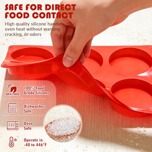 HKNMTT Round Silicone Mold for Baking, Shallow Large Muffin Top Hamburger Pan, 12 Cavities 2 Pack Breakfast Sandwich Baked Eggs Bites Circle Cake Layer Mould Food BPA Free Grade Oven Safe - Image 3