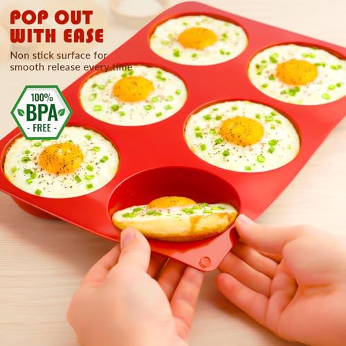HKNMTT Round Silicone Mold for Baking, Shallow Large Muffin Top Hamburger Pan, 12 Cavities 2 Pack Breakfast Sandwich Baked Eggs Bites Circle Cake Layer Mould Food BPA Free Grade Oven Safe - Image 2