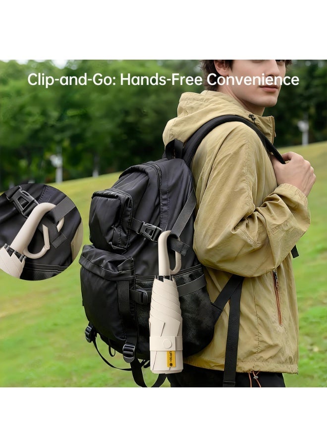 BESTPEAK Compact Travel Umbrella with Carabiner Ring Handle, Windproof 5-Fold Portable Umbrella, UPF 50+ UV Protective Sun Parasol, Water Repellent Lightweight Small Rain Shield for Backpack, Purse, Stroller - Image 5