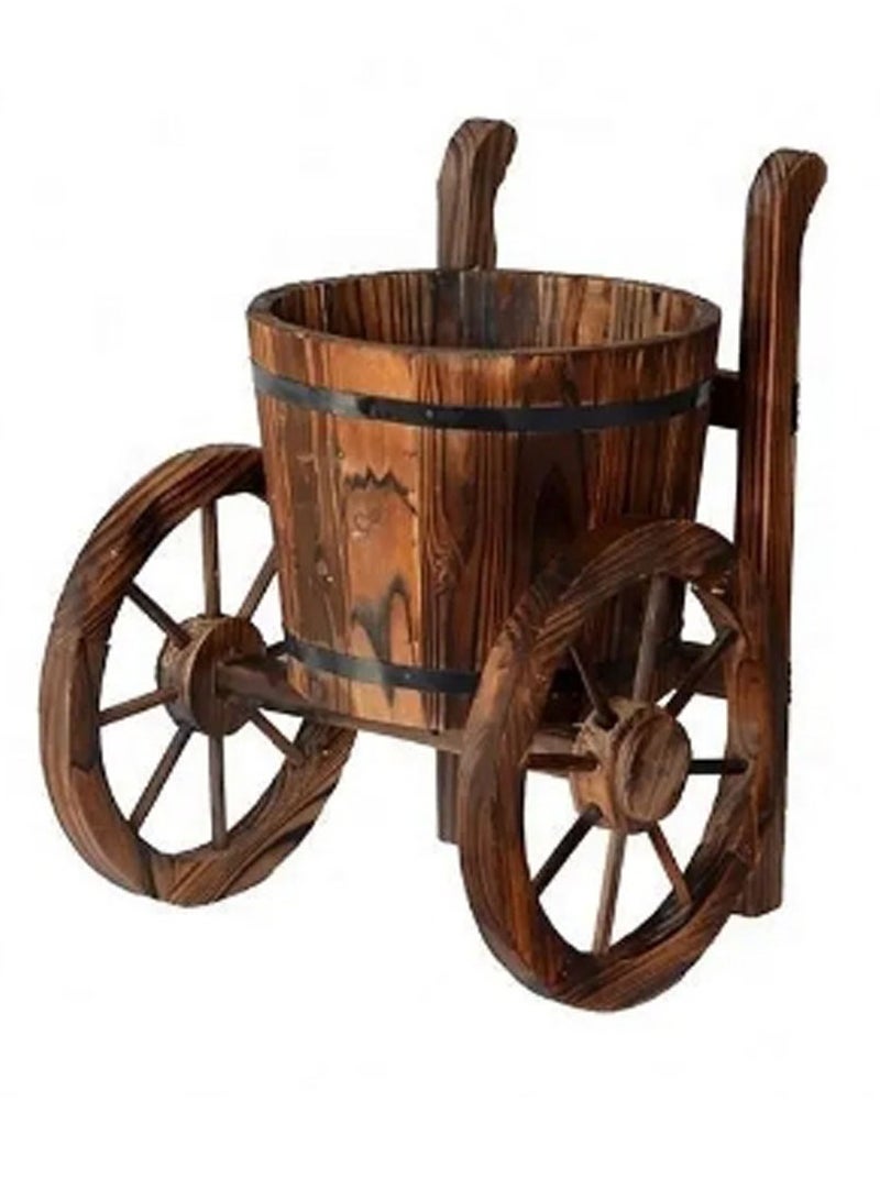 𝐅𝐅𝐃 Rustic Wooden Flower Pot with Movable Tires (35x65x65cm)– Large & Deep Planting Space for Indoor & Outdoor Garden Decor, Vintage Trolley-Style Planter" - Image 2