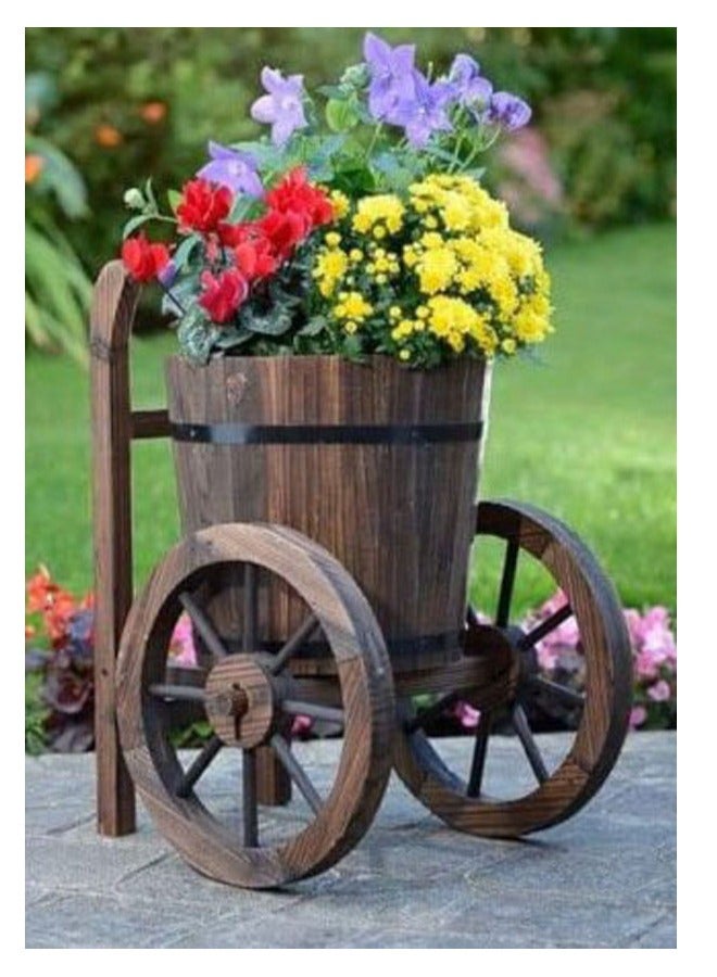 𝐅𝐅𝐃 Rustic Wooden Flower Pot with Movable Tires (35x65x65cm)– Large & Deep Planting Space for Indoor & Outdoor Garden Decor, Vintage Trolley-Style Planter" - Image 4