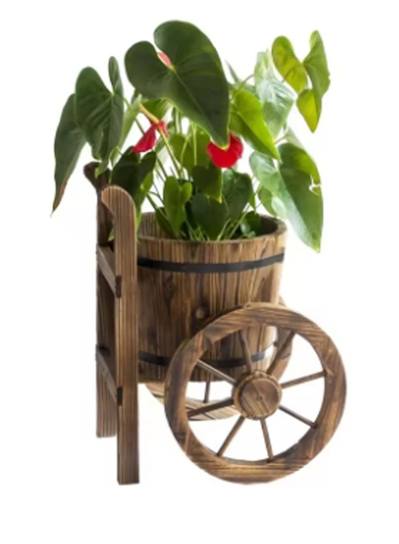 𝐅𝐅𝐃 Rustic Wooden Flower Pot with Movable Tires (35x65x65cm)– Large & Deep Planting Space for Indoor & Outdoor Garden Decor, Vintage Trolley-Style Planter" - Image 5