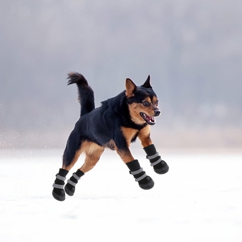 🐾 4 أحذية مضادة للماء للكلاب متوسطة وكبيرة الحجم مقاس ل اللون أسود - Image 2