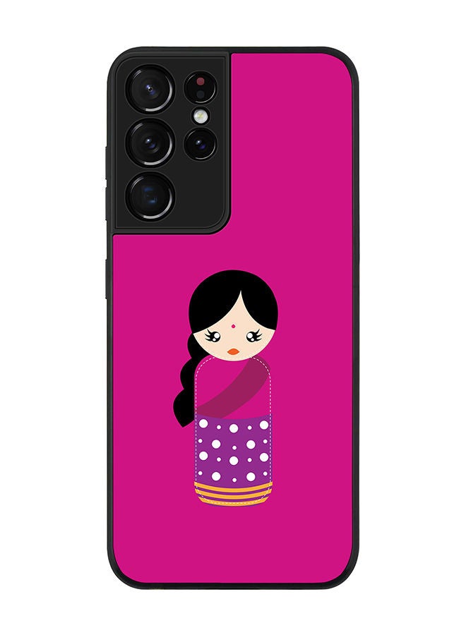 Stylizedd Rugged Black edge case for Samsung Galaxy S21 Ultra 5G Slim fit Soft Case Flexible Rubber Edges Anti Drop TPU Gel Thin Cover - Indian Doll - Image 1