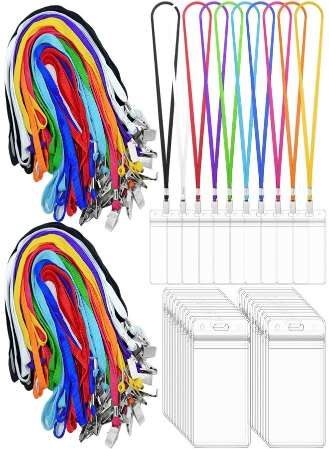 Beieverluck 400 Pack Colored Neck Lanyard Bulk with ID Card Holder Lanyards for ID Badges Vertical Name Badge ID Card Holders Flat Neck Lanyards with Clip for Nurses Teacher Students, Multicolor - Image 1