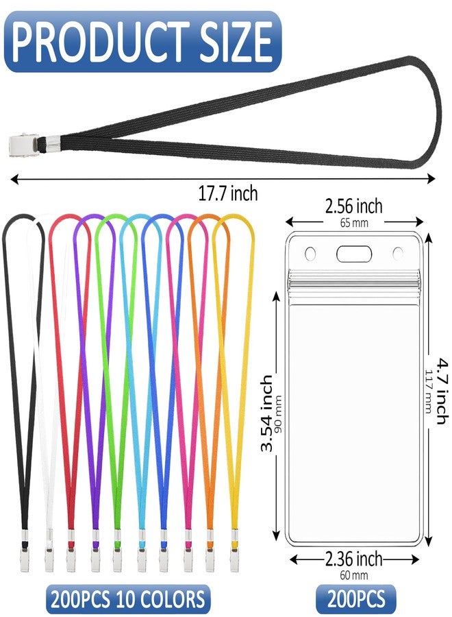 Beieverluck 400 Pack Colored Neck Lanyard Bulk with ID Card Holder Lanyards for ID Badges Vertical Name Badge ID Card Holders Flat Neck Lanyards with Clip for Nurses Teacher Students, Multicolor - Image 2