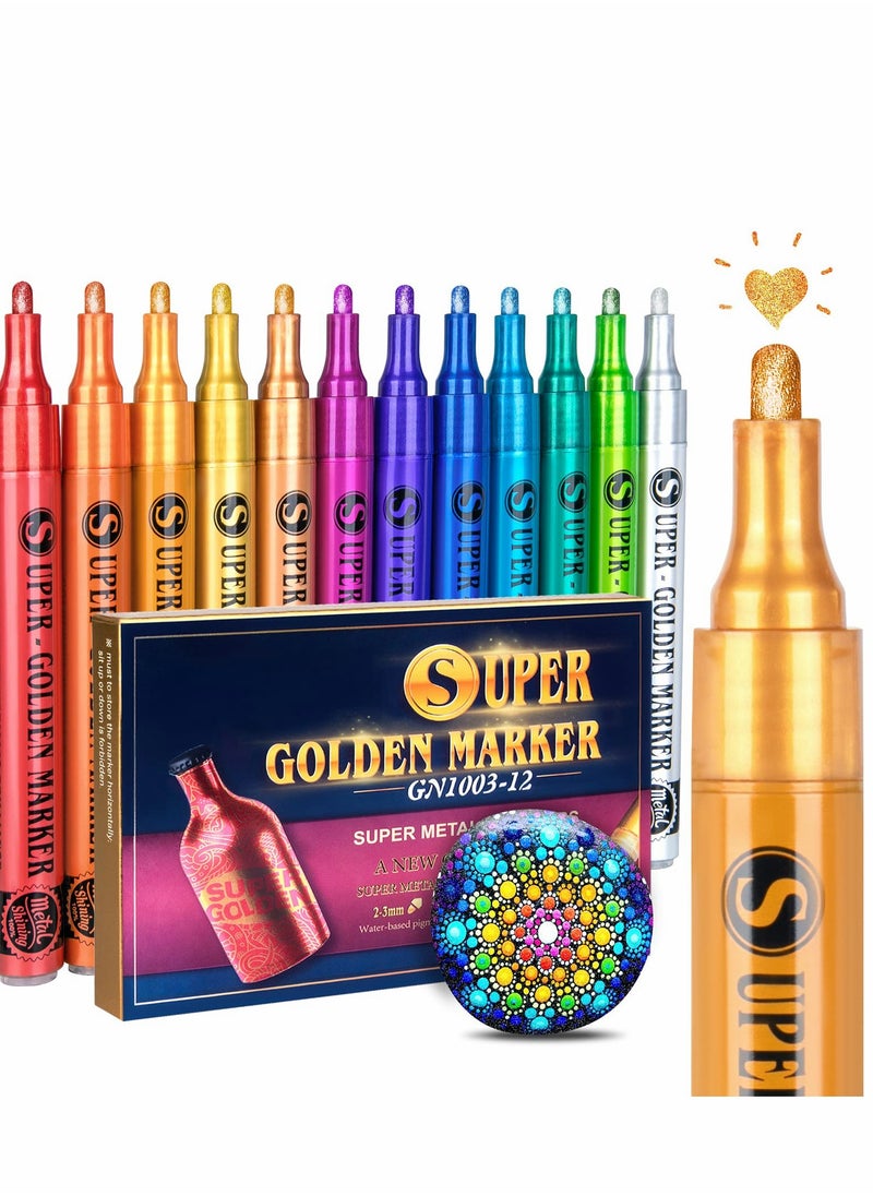 Excefore 12 Colors Acrylic Paint Marker Pens, Premium Extra Fine Point Pens for Wood, Canvas, Stone, Rock Painting, Glass, Ceramic Surfaces, DIY Crafts Making Art Supplies  - Image 1