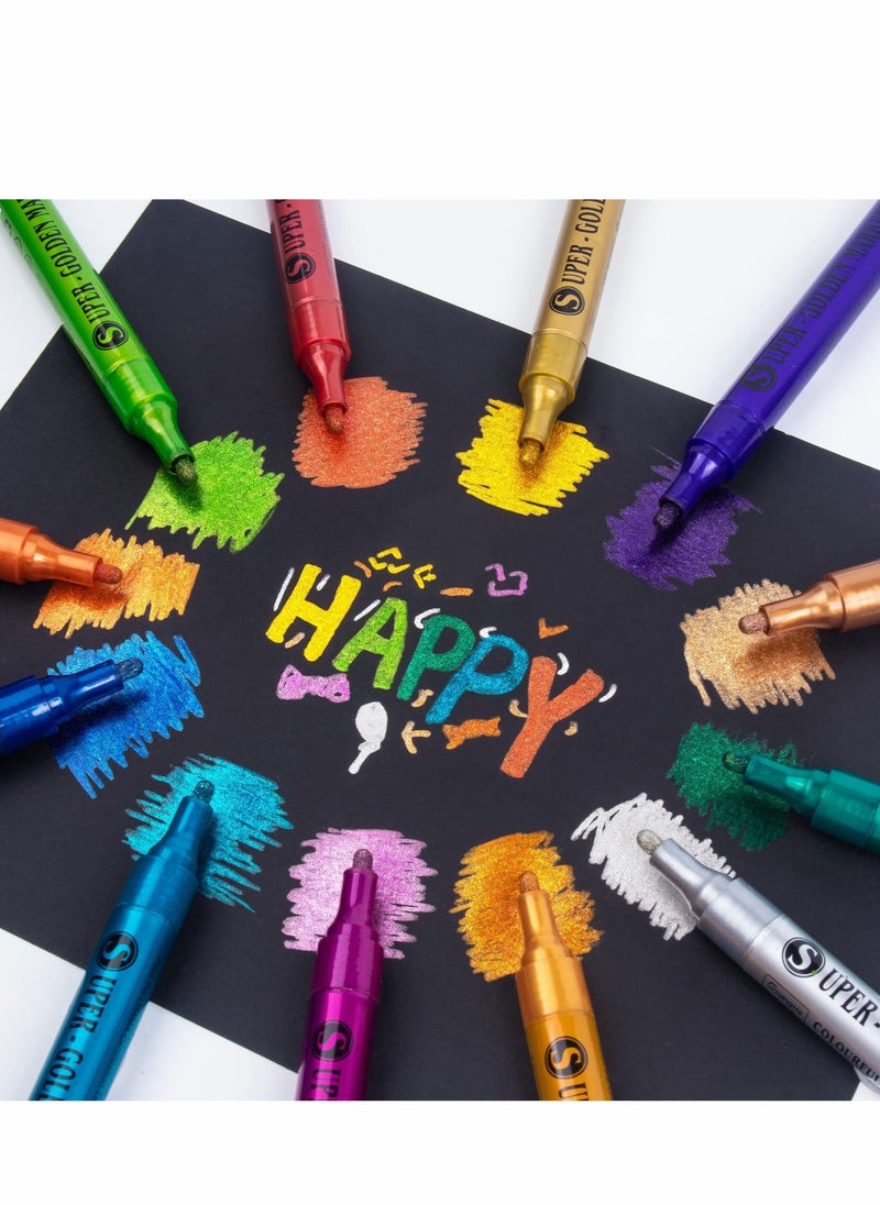 Excefore 12 Colors Acrylic Paint Marker Pens, Premium Extra Fine Point Pens for Wood, Canvas, Stone, Rock Painting, Glass, Ceramic Surfaces, DIY Crafts Making Art Supplies  - Image 3
