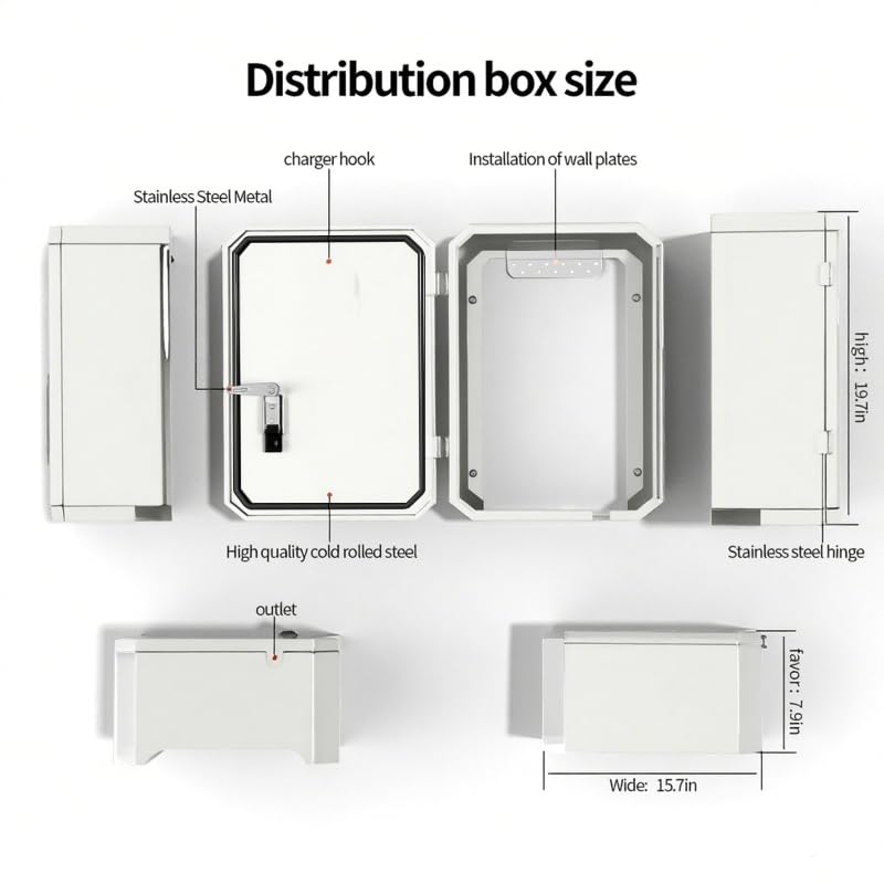 Cqenpr Wall-Mounted 1.2mm Cold Rolled Steel Electric Vehicle Charging Protection Box for Tesla, Waterproof Indoor/Outdoor Enclosure with Lock | Seamless One-Piece Design (White) - Image 4