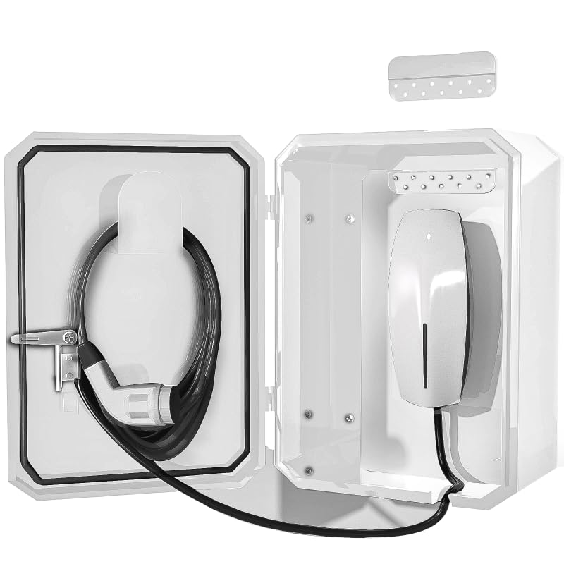 Cqenpr Wall-Mounted 1.2mm Cold Rolled Steel Electric Vehicle Charging Protection Box for Tesla, Waterproof Indoor/Outdoor Enclosure with Lock | Seamless One-Piece Design (White) - Image 1