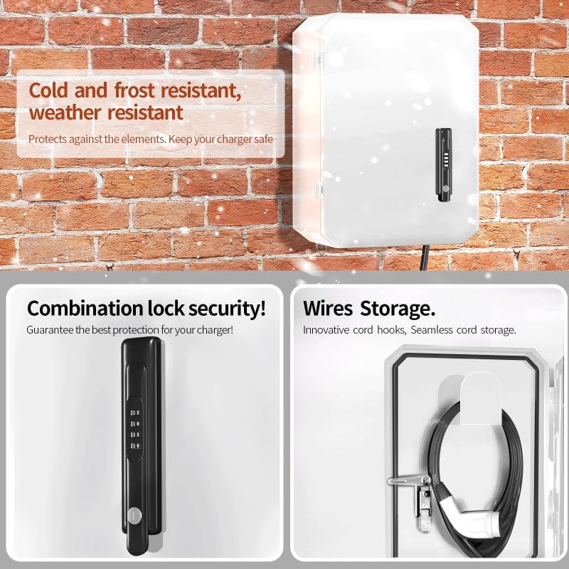 Cqenpr Wall-Mounted 1.2mm Cold Rolled Steel Electric Vehicle Charging Protection Box for Tesla, Waterproof Indoor/Outdoor Enclosure with Lock | Seamless One-Piece Design (White) - Image 3