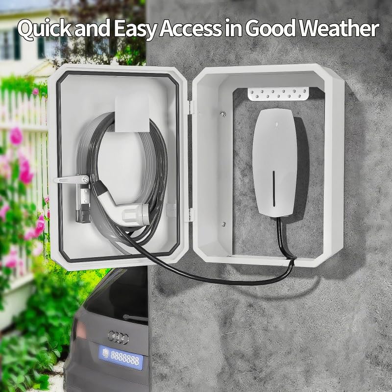 Cqenpr Wall-Mounted 1.2mm Cold Rolled Steel Electric Vehicle Charging Protection Box for Tesla, Waterproof Indoor/Outdoor Enclosure with Lock | Seamless One-Piece Design (White) - Image 5