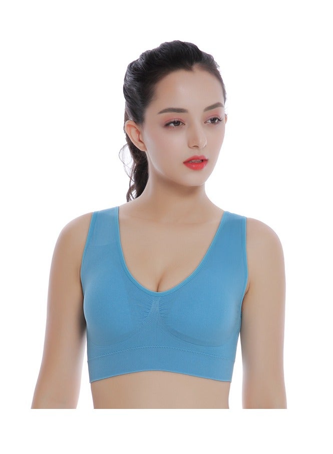 AROAQ Women Sports Bra, Fitness Sports Yoga Bra with Removable Padding, Double-layer Seamless Sports Bra without Rims, Comfortable Soft Bra for Workouts Running Yoga Trainings, (Size 5XL, Light Blue)  - Image 1