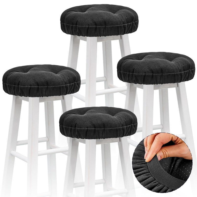 Marsui Marsui 4 Pieces Soft Stool Covers Round Bar Stool Cushions with Elastic Band Padded Seat Covers Nonslip Round Seat Cushions for Chairs Seat Slipcovers12 InchBlack 