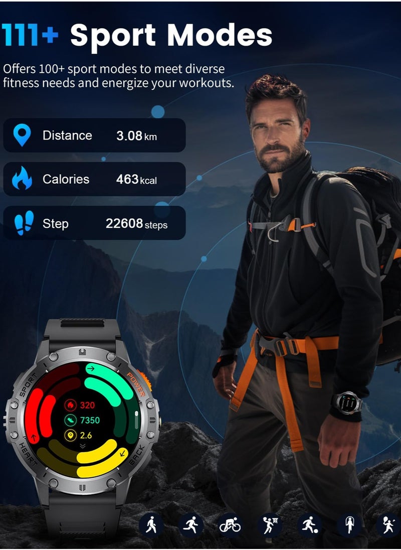 Joshberg Military Smart Watches for Men for Android/iPhone-1.43''AMOLED Display Smartwatch with 123 Sport Modes/Flashlight,5ATM Waterproof Fitness Tracker with Heart Rate/Sleep Monitor,Silicone  - Image 5