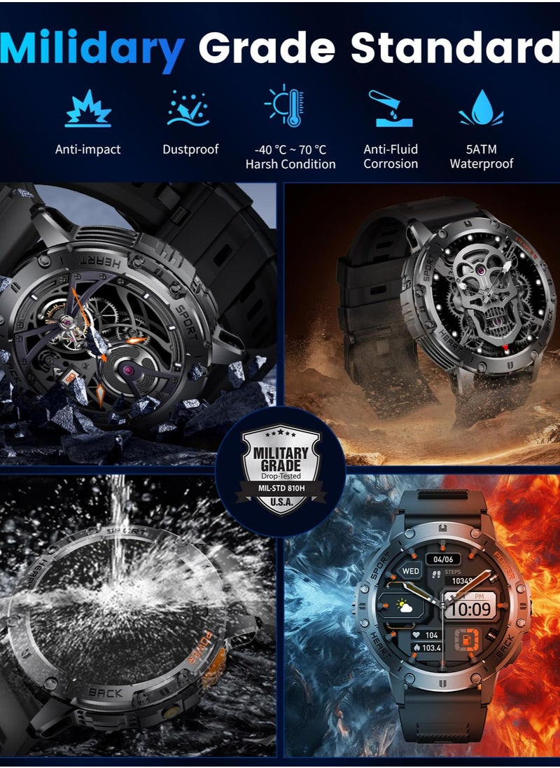 Joshberg Military Smart Watches for Men for Android/iPhone-1.43''AMOLED Display Smartwatch with 123 Sport Modes/Flashlight,5ATM Waterproof Fitness Tracker with Heart Rate/Sleep Monitor,Silicone  - Image 2