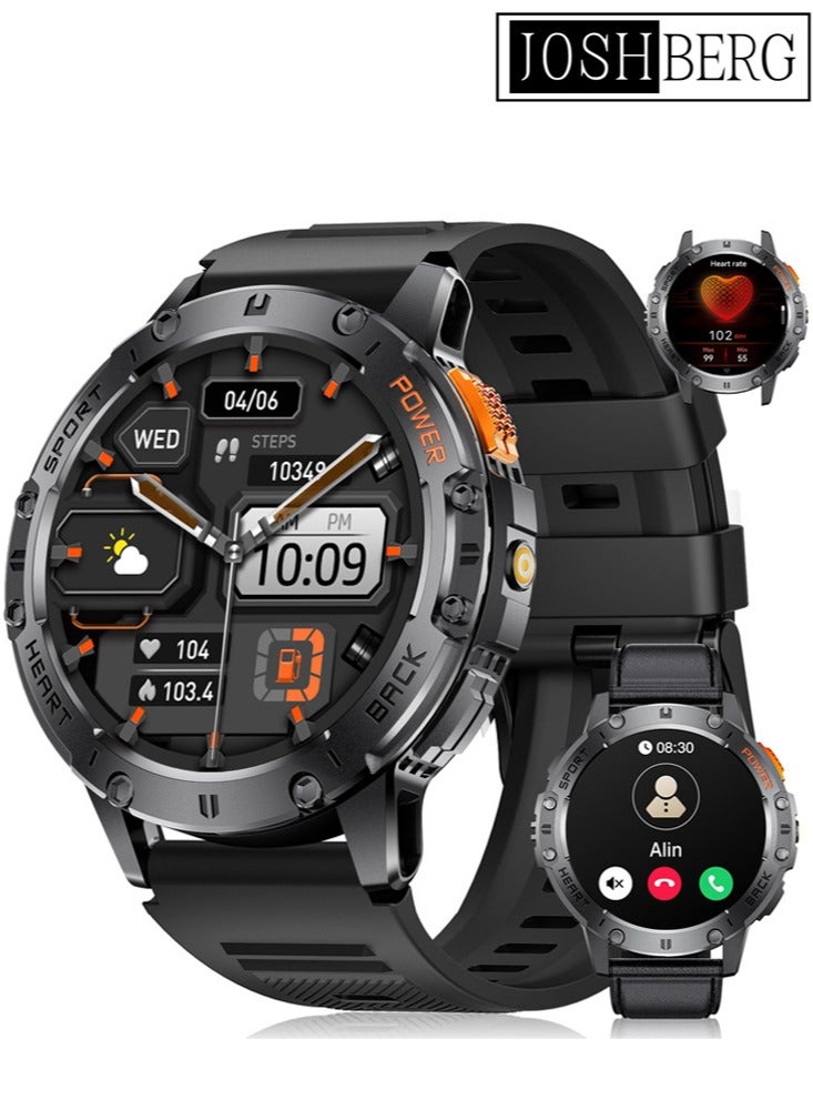 جوشبيرغ ساعات ذكية عسكرية للرجال لأجهزة أندرويد/آيفون - ساعة ذكية بشاشة AMOLED مقاس 1.43 بوصة مع 123 وضعًا رياضيًا/مصباح يدوي، وجهاز تتبع لياقة بدنية مقاوم للماء حتى 5ATM مع معدل ضربات القلب/مراقبة النوم، سيليكون - Image 1