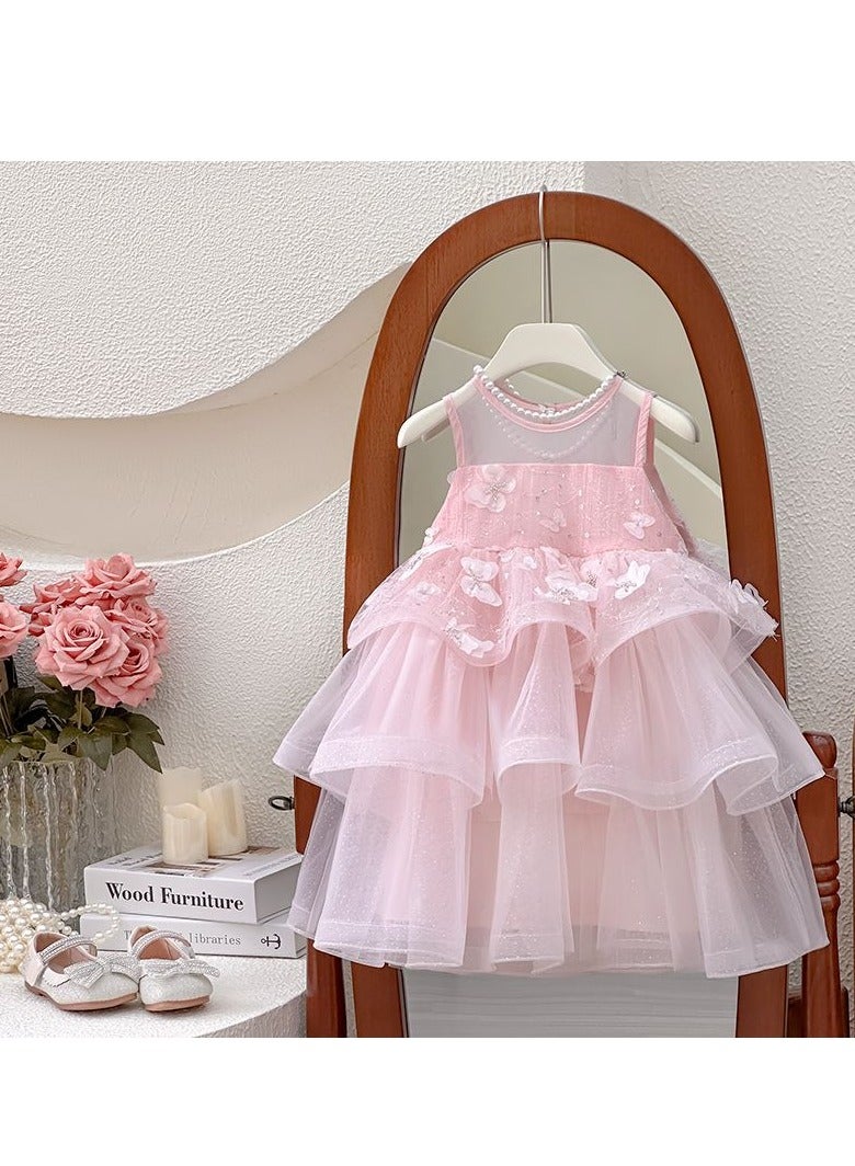Pink Sparkle Butterfly Ruffle Tulle Princess Dress for Toddler Girls, Perfect for Birthday Parties, Photo Shoots & Special Occasions, Fits Height 90–100 cm (2–3 Y, 12–15 kg), Soft Polyester  - Image 1