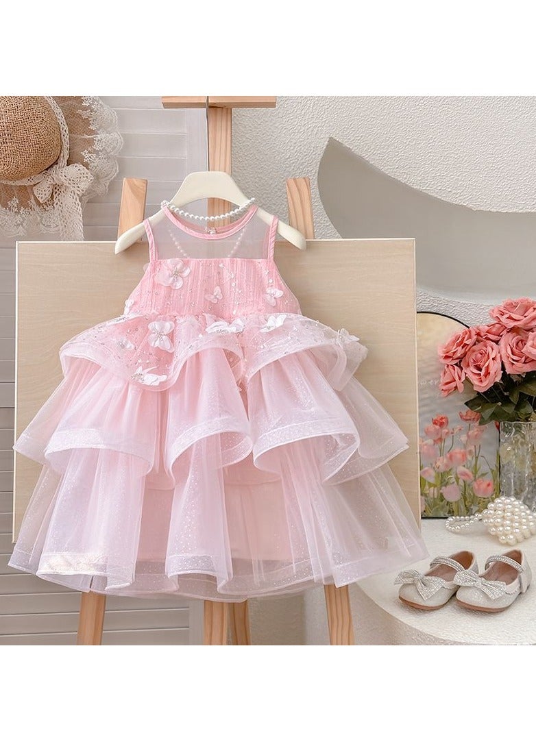 Pink Sparkle Butterfly Ruffle Tulle Princess Dress for Toddler Girls, Perfect for Birthday Parties, Photo Shoots & Special Occasions, Fits Height 90–100 cm (2–3 Y, 12–15 kg), Soft Polyester  - Image 3